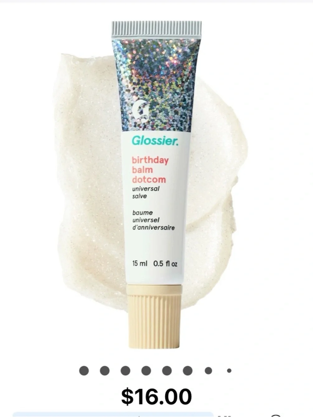 Glossier Birthday Balm Dotcom - White Tube with Holographic in Birthday flavor